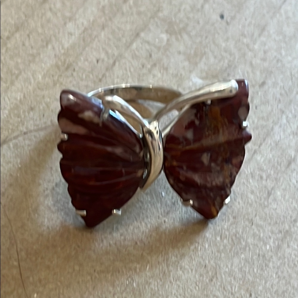 Elegant WHITNEY KELLY SIGNED , 925 stamped Silver and Brown Butterfly Ring